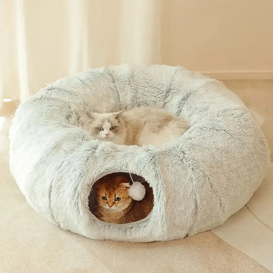 Flauschiges 2 in 1 Katzen Tunnel-Bettchen