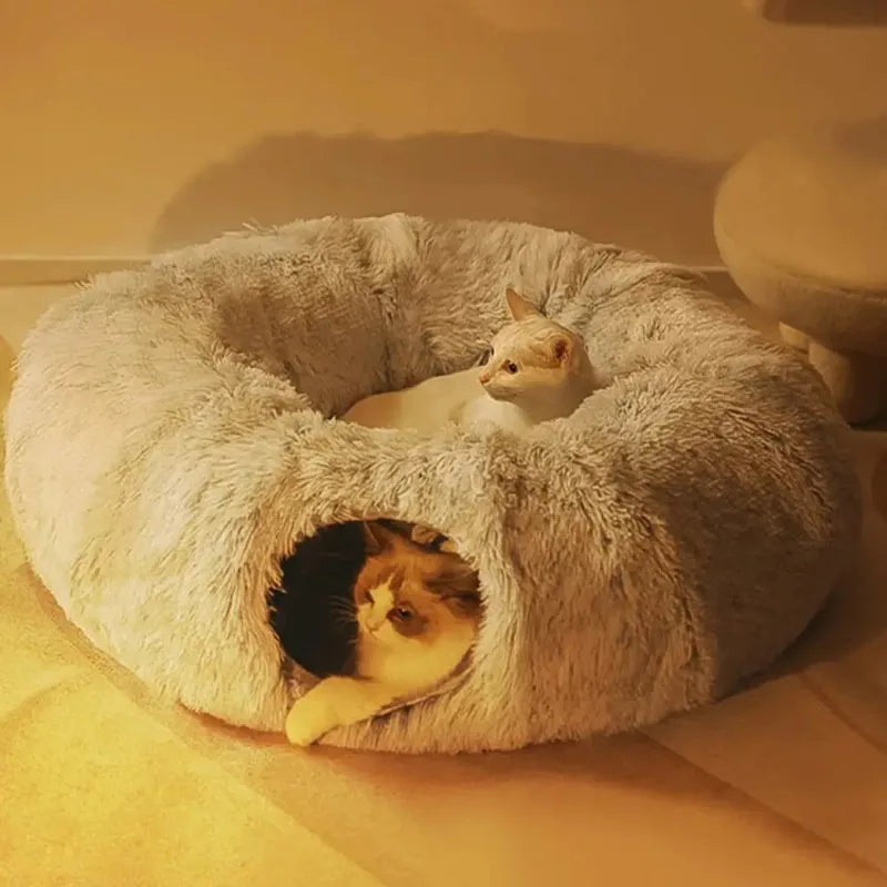 Flauschiges 2 in 1 Katzen Tunnel-Bettchen